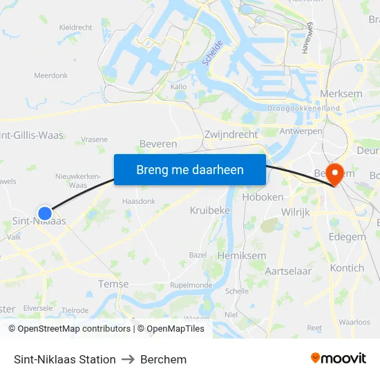 Sint-Niklaas Station to Berchem map
