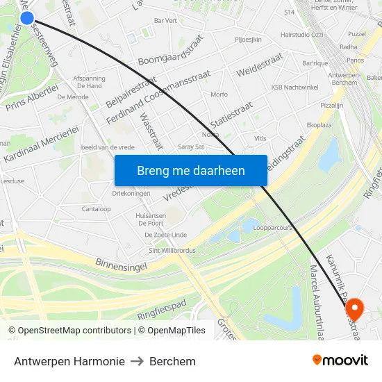 Antwerpen Harmonie to Berchem map
