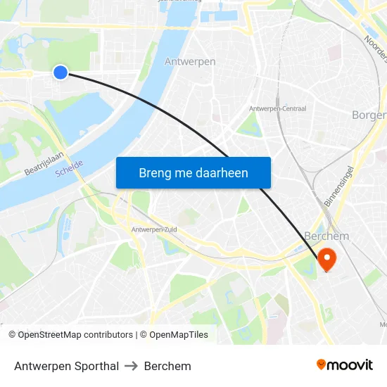 Antwerpen Sporthal to Berchem map