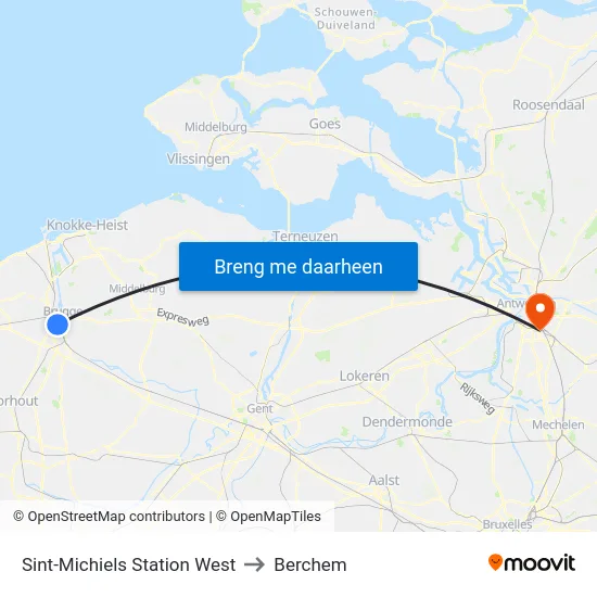 Sint-Michiels Station West to Berchem map