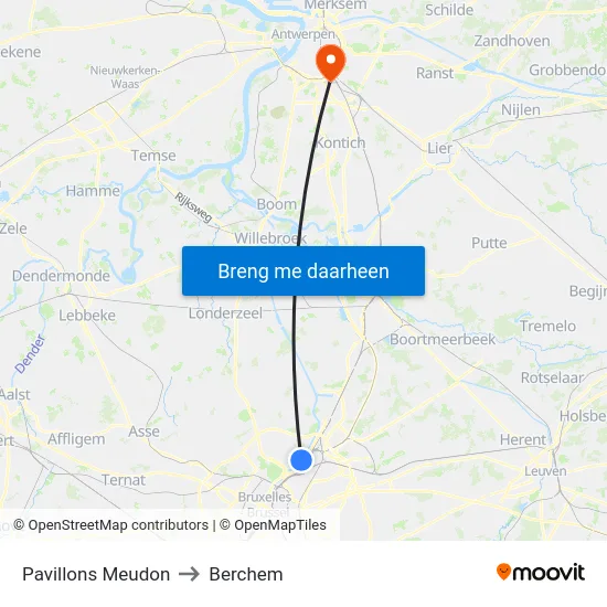 Pavillons Meudon to Berchem map