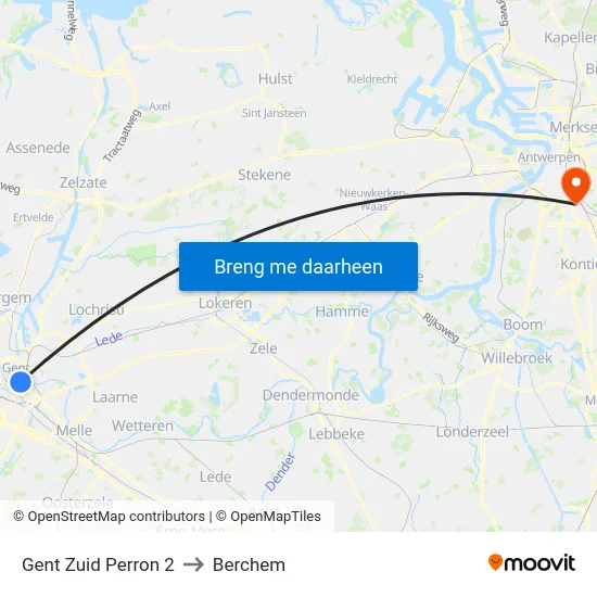 Gent Zuid Perron 2 to Berchem map