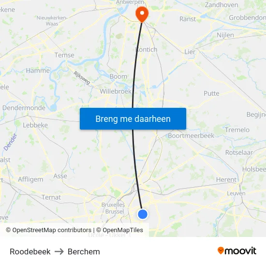 Roodebeek to Berchem map