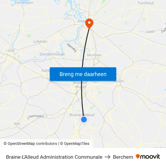 Braine-L'Alleud Administration Communale to Berchem map