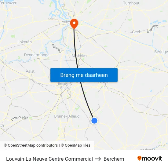 Louvain-La-Neuve Centre Commercial to Berchem map