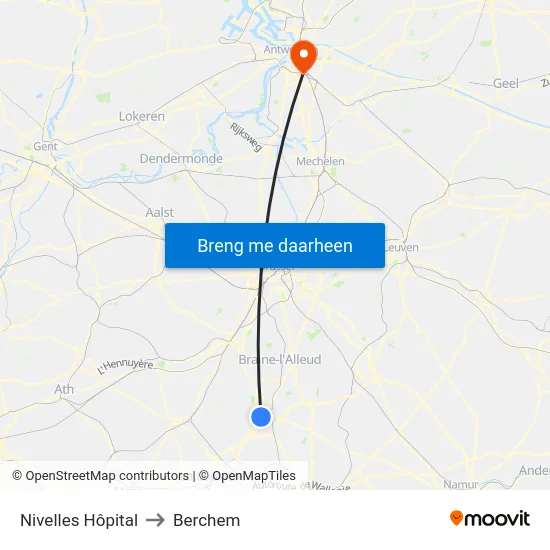 Nivelles Hôpital to Berchem map