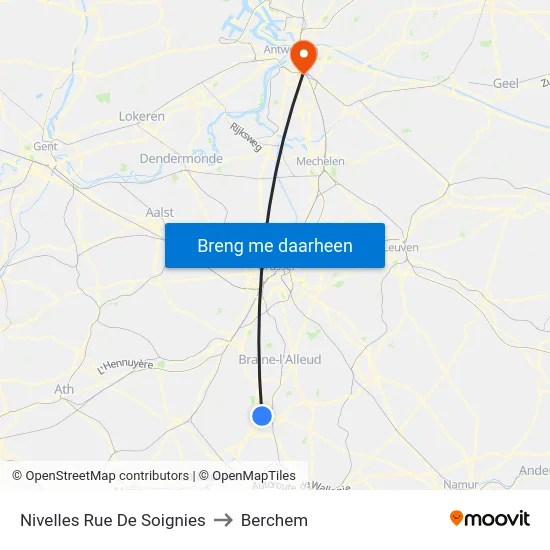 Nivelles Rue De Soignies to Berchem map