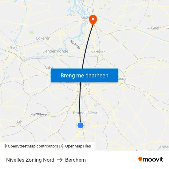 Nivelles Zoning Nord to Berchem map