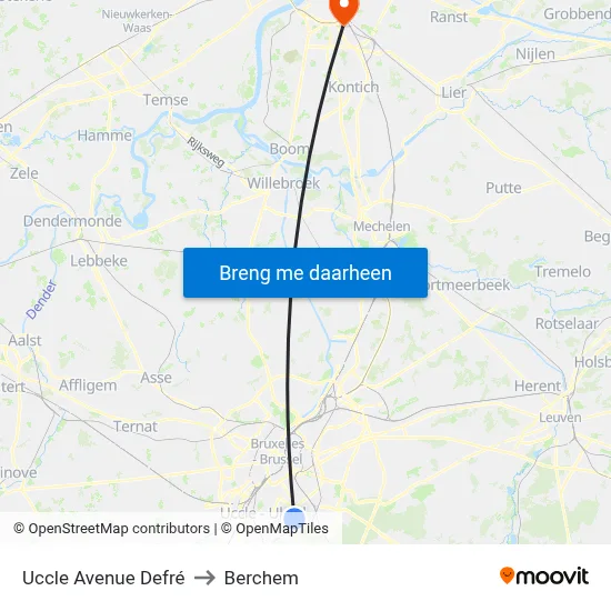 Uccle Avenue Defré to Berchem map