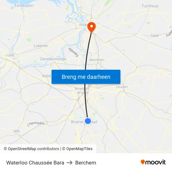 Waterloo Chaussée Bara to Berchem map