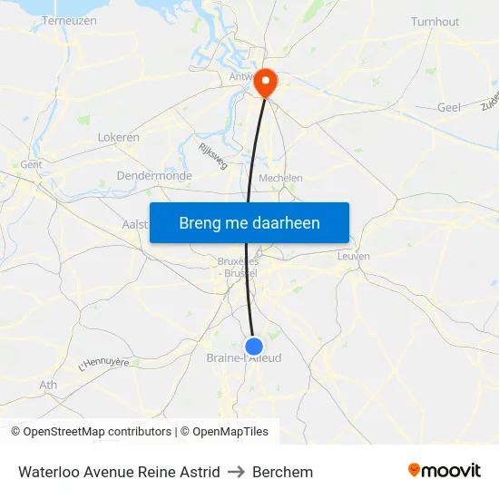 Waterloo Avenue Reine Astrid to Berchem map
