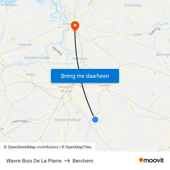 Wavre Bois De La Pierre to Berchem map