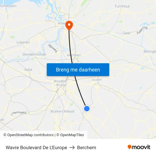 Wavre Boulevard De L'Europe to Berchem map