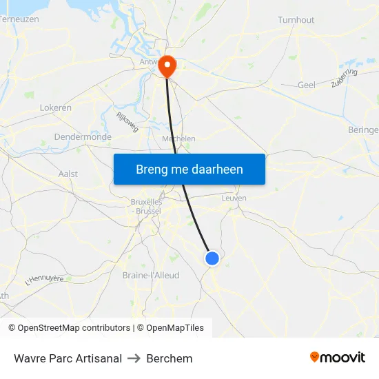 Wavre Parc Artisanal to Berchem map