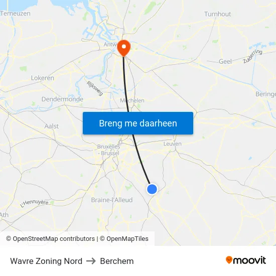 Wavre Zoning Nord to Berchem map
