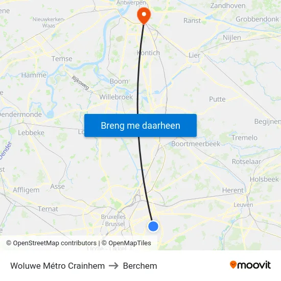 Woluwe Métro Crainhem to Berchem map
