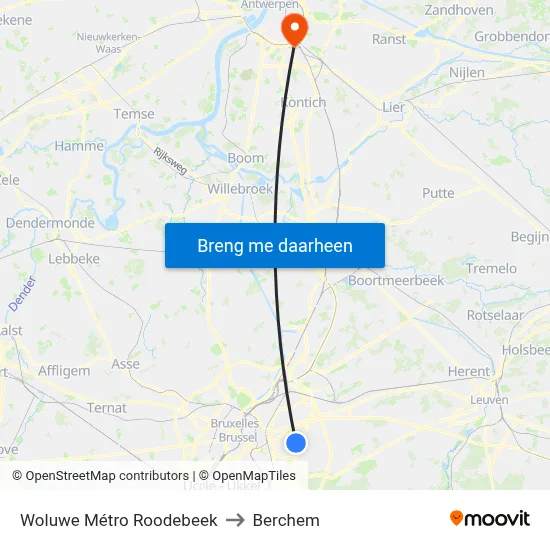 Woluwe Métro Roodebeek to Berchem map