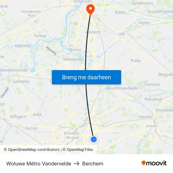 Woluwe Métro Vandervelde to Berchem map