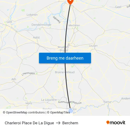 Charleroi Place De La Digue to Berchem map