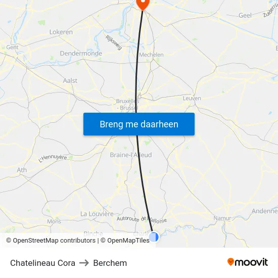 Chatelineau Cora to Berchem map