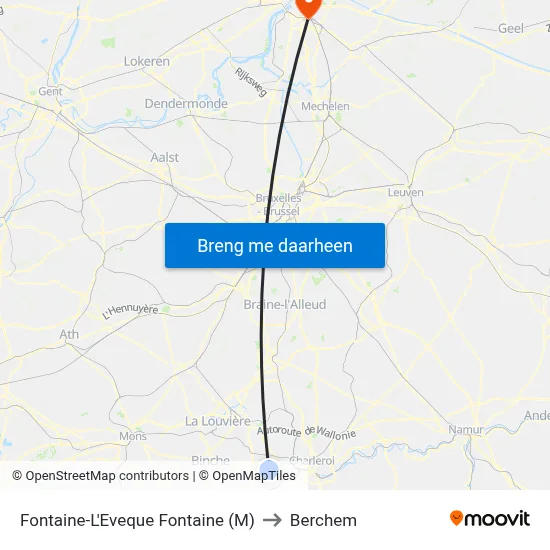 Fontaine-L'Eveque Fontaine (M) to Berchem map