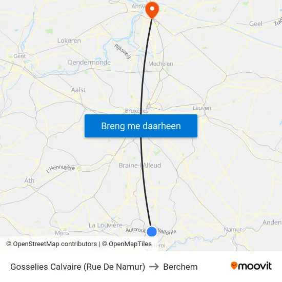 Gosselies Calvaire (Rue De Namur) to Berchem map