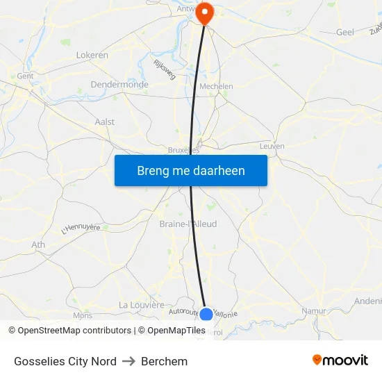 Gosselies City Nord to Berchem map
