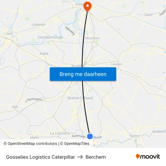 Gosselies Logistics Caterpillar to Berchem map