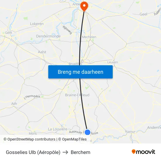 Gosselies Ulb (Aéropôle) to Berchem map