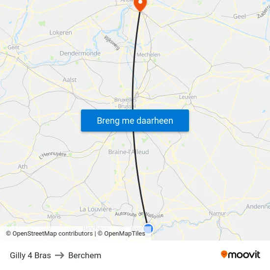 Gilly 4 Bras to Berchem map