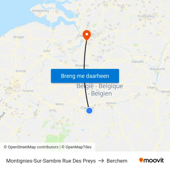 Montignies-Sur-Sambre Rue Des Preys to Berchem map