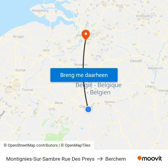 Montignies-Sur-Sambre Rue Des Preys to Berchem map