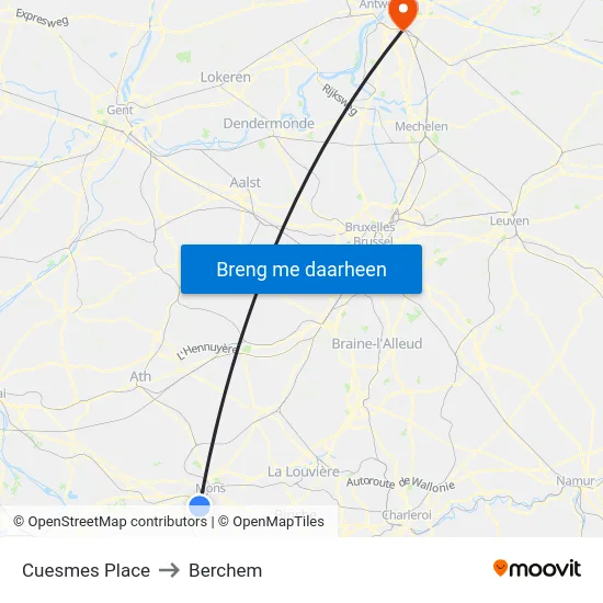 Cuesmes Place to Berchem map
