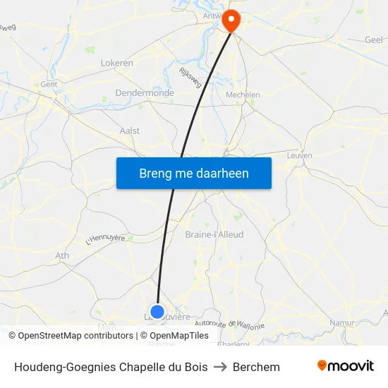 Houdeng-Goegnies Chapelle du Bois to Berchem map