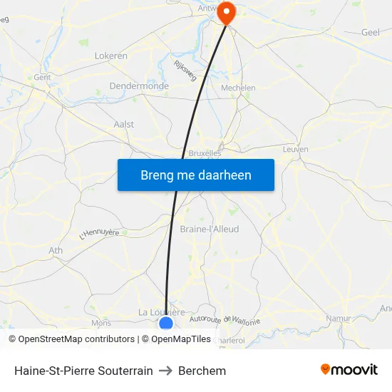 Haine-St-Pierre Souterrain to Berchem map