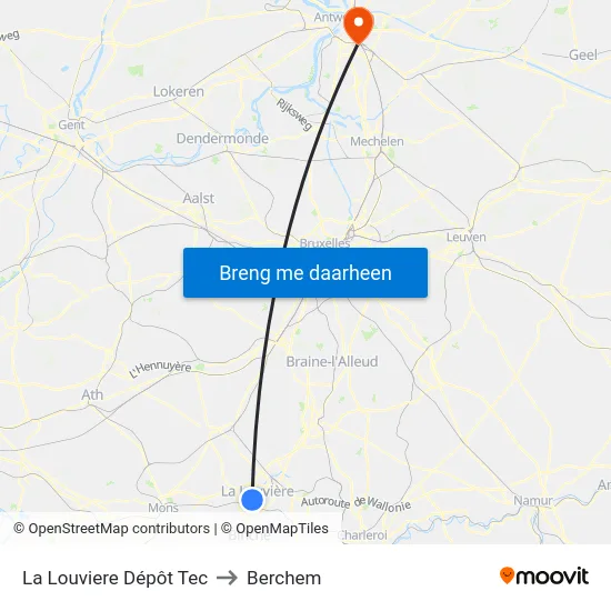 La Louviere Dépôt Tec to Berchem map