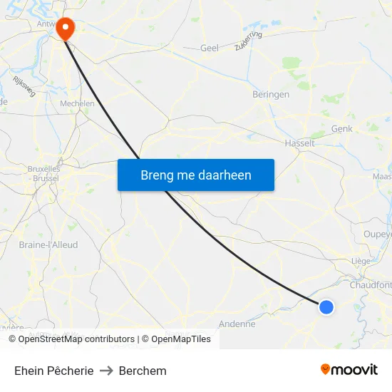 Ehein Pêcherie to Berchem map