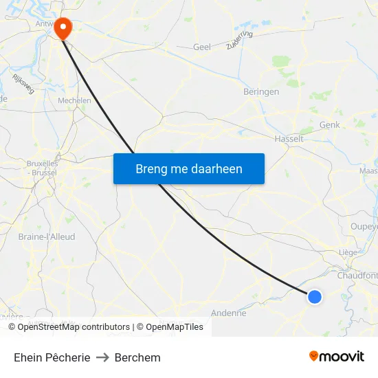 Ehein Pêcherie to Berchem map