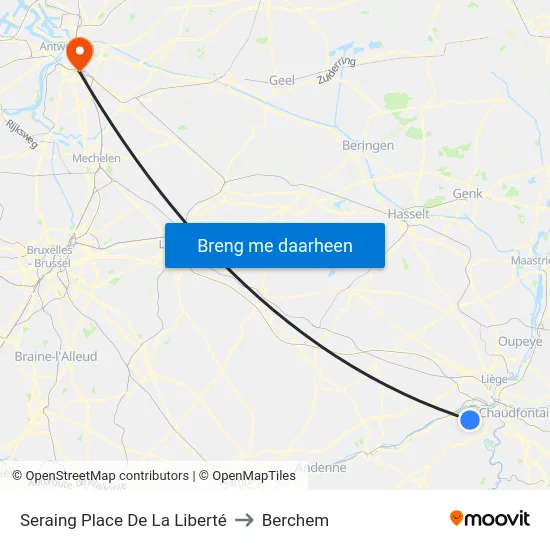 Seraing Place De La Liberté to Berchem map