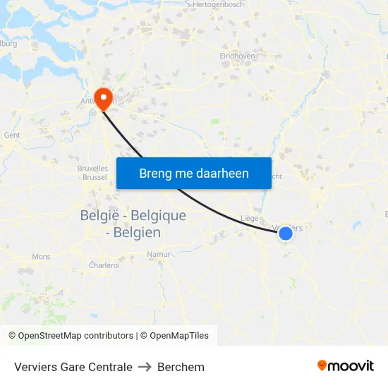 Verviers Gare Centrale to Berchem map
