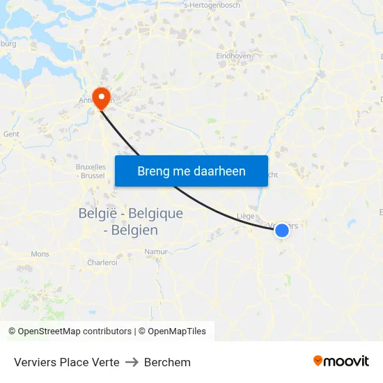 Verviers Place Verte to Berchem map