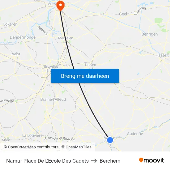 Namur Place De L'Ecole Des Cadets to Berchem map