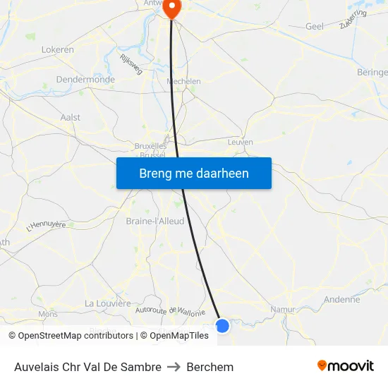 Auvelais Chr Val De Sambre to Berchem map