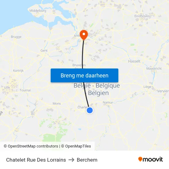 Chatelet Rue Des Lorrains to Berchem map