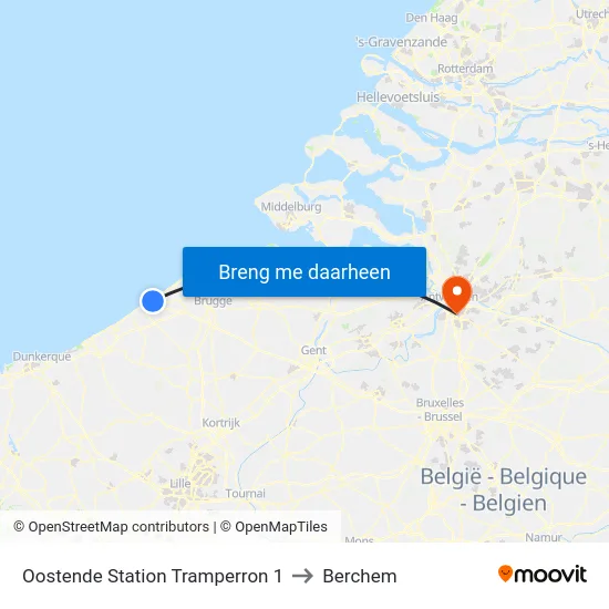 Oostende Station Tramperron 1 to Berchem map