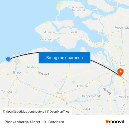 Blankenberge Markt to Berchem map