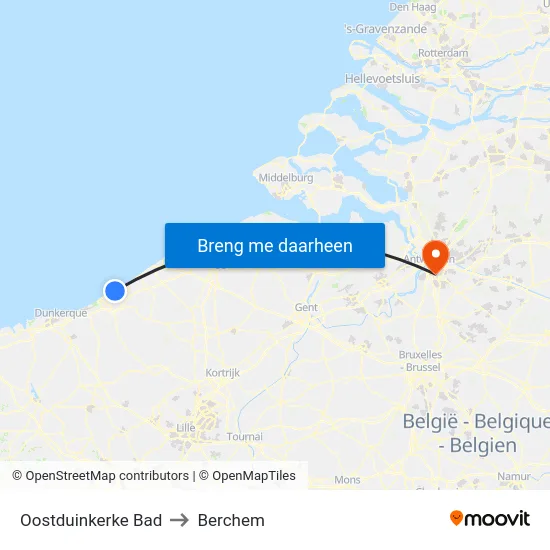 Oostduinkerke Bad to Berchem map
