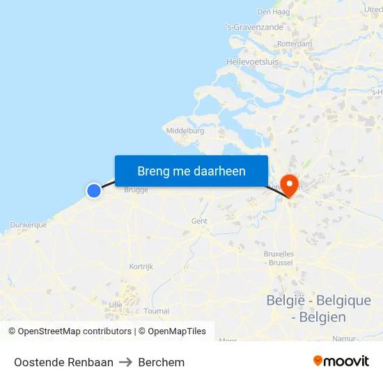 Oostende Renbaan to Berchem map