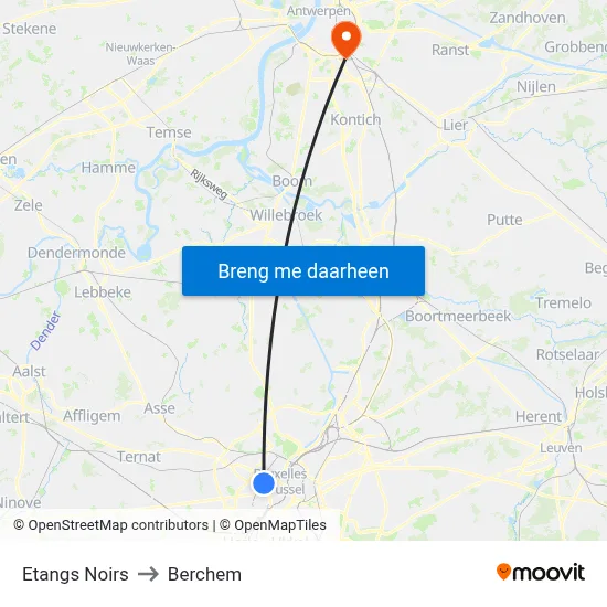 Etangs Noirs to Berchem map