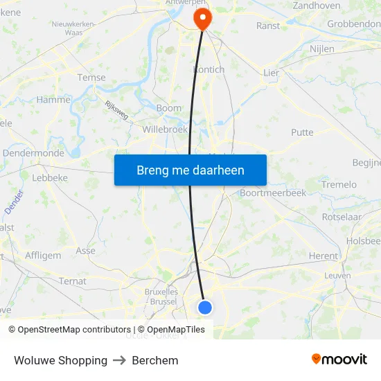 Woluwe Shopping to Berchem map